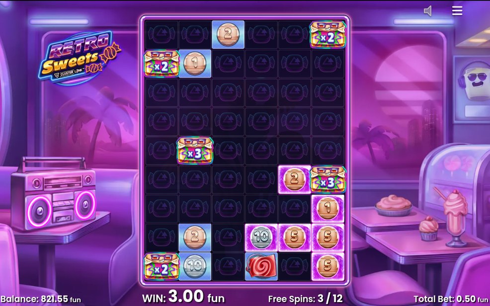 Normal Free Spins Feature med Wild Candy Symbols på hjulen